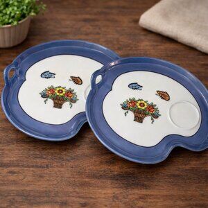 2 Noritake Plate Set Handpainted Handle Blue Iridescent Flower Basket‎ Vintage